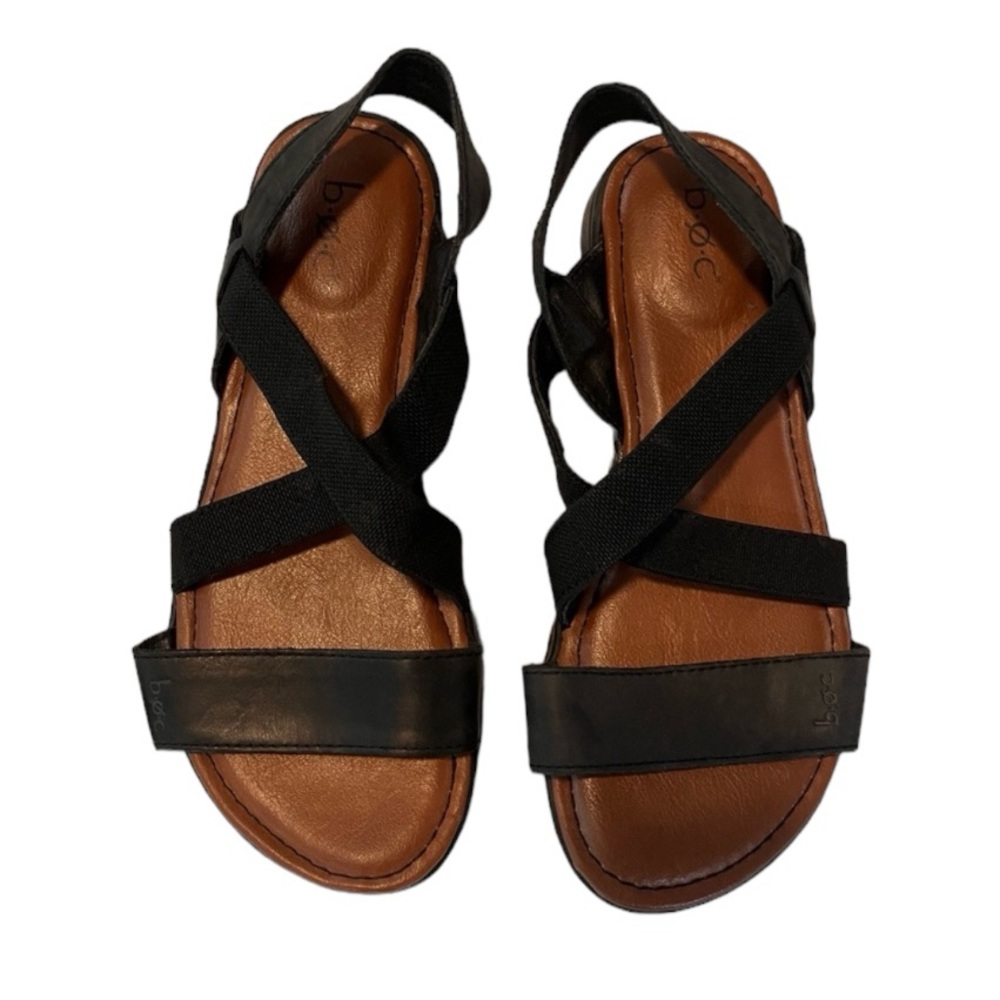 BOC Black Pull On Criss Cross Sandals Classic Basic Capsule Wardrobe Neutral